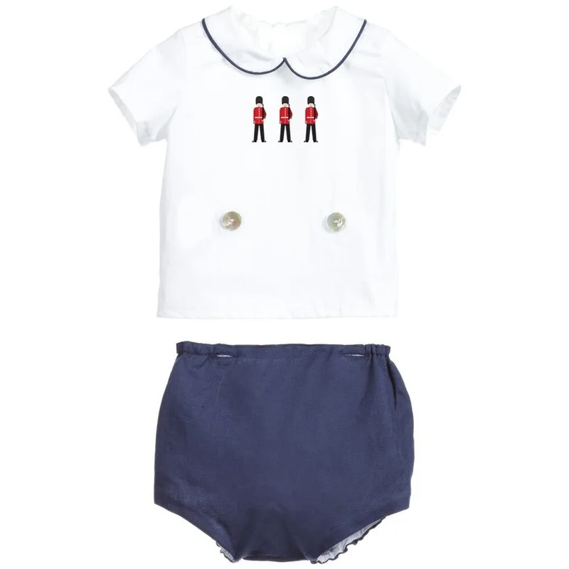 Europe spain high-end custom summer baby boy short-sleeved suit soldier top and pants two-piece set British fashion