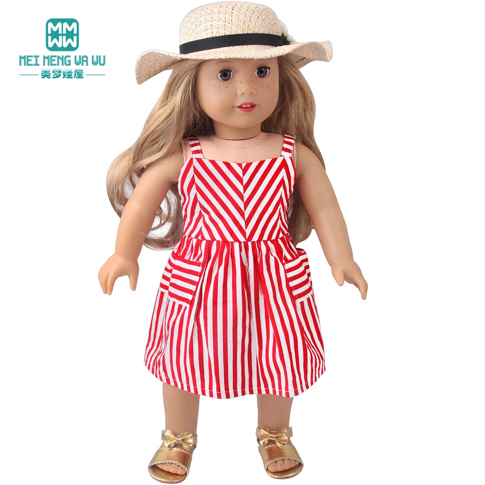 Clothes for doll fit 45 cm American doll accessories Fashion Striped dress, jacket, shoes Girl's gift