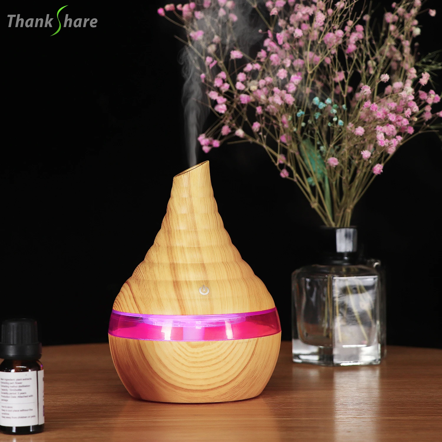 

Air Humidifier USB Mini Aroma Diffuser Essential Oils Aromatherapy 300ML Wood Grain Filter Color Changing Light For Home Car