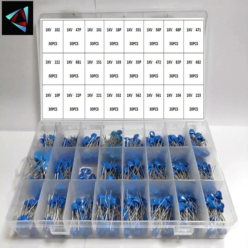 1KV 2KV 3KV 1000V 2000V 3000V 10PF-821PF 24 wartości Zestaw wysokiego napięcia Kondensatory ceramiczne Pakiet