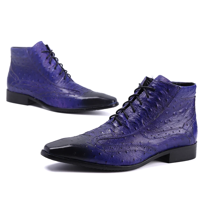 

Designer Purple Party Men Boots Genuine Leather Ankle Boots Male Lace Up Business Boot Fashion Pointed Toe Casual shoes Big Size