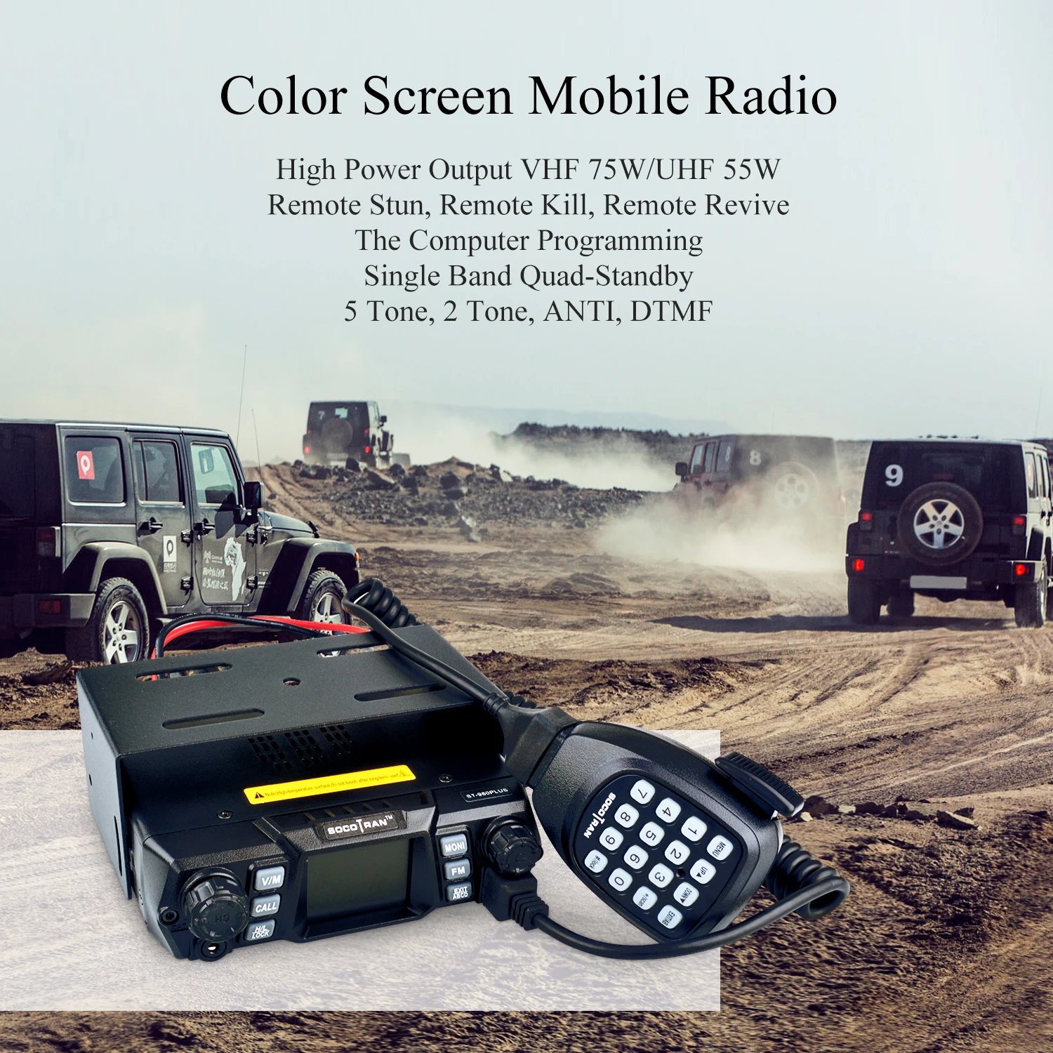 Mobile Ham Radio Transceiver VHF 75W UHF 55W High Power Mobile Car Radio Dual Band Quad Standby Vehicle Transceiver Station