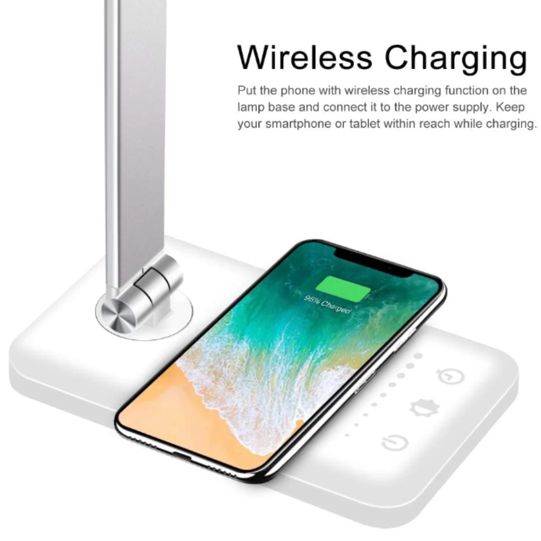 Multifunctional LED Desk Lamp with Wireless Charger, USB Charging Port, 5 Lighting Modes, 5 Brightness Levels, Sensitive Control