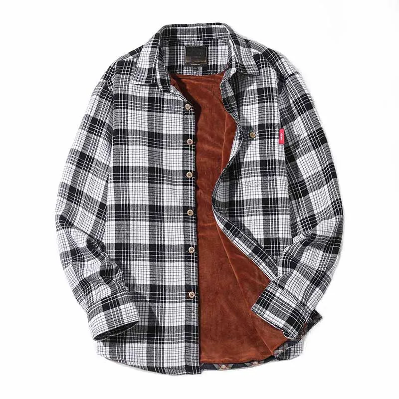 

Mcikkny Men's Winter Thermal Plaid Shirts Fleece Lined Casual Top Coats For Male Size M-5XL Cotton