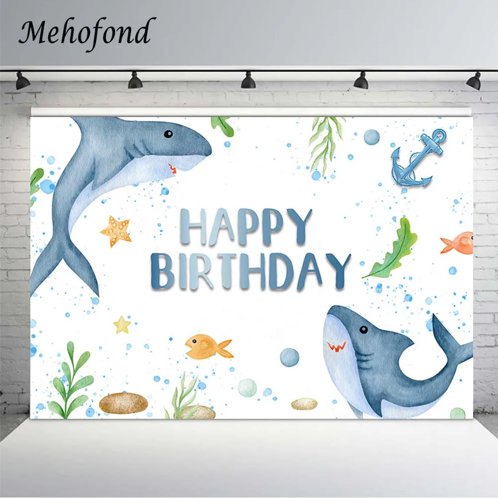 Mehofond Shark Backdrop For Photography Boy Birthday Party Decor Cartoon Fish Bubble Newborn Portrait Photo Background Photozone