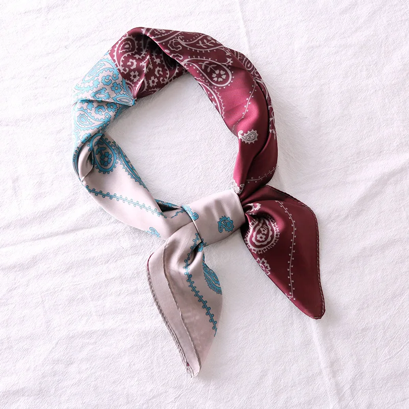 70cm Korean Paisley Small Square Scarf Female Decorative Collar Scarf Literary Small Silk Scarf Wild New Autumn Women Tied Bags