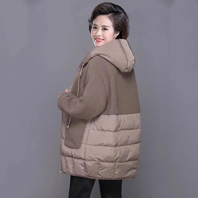 Women Padded Jackets Autumn Winter Hooded Outerwear 2022 Loose S-4XL Down Cotton Jacket Mid-Length Lamb Wool Thick Coat Female