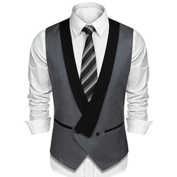 Double Breasted Slim fit Vest for Men Suit One Piece Custom Waistcoat with Black Shawl Lapel Gray Gentleman Wedding Tuxedo Coat