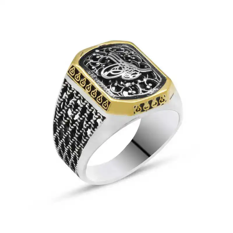 Silver Tugra Men's Ring - 925 Sterling Men's Jewelry Wedding Birthday Gift - Box - - Men - Fashion - Botiva - Size - Turkish - Patterned Embroidery