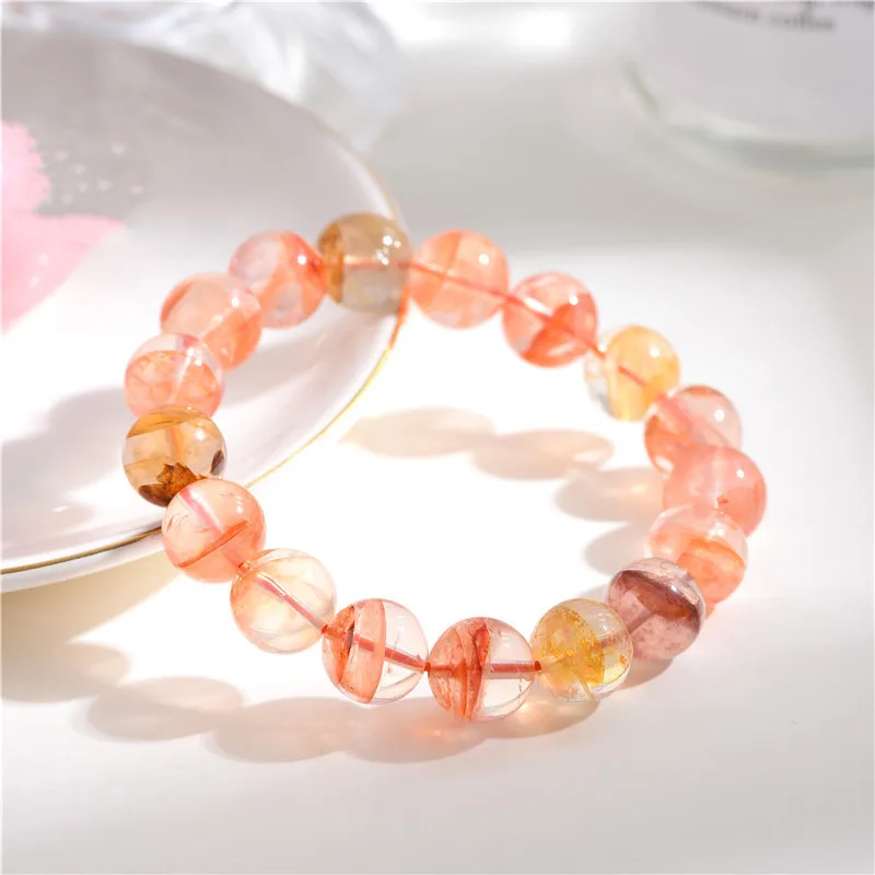 Natural Orange Red Limonite Phantom Bracelet Gemstone Stretch Clear Round Beads 9mm 10mm 11mm 12mm For Women Men Jewelry AAAAA