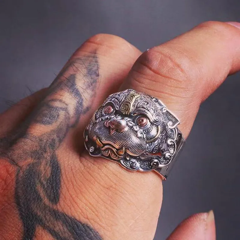 Luxury Myth Gluttonous Brave Troops Stainless Steel Ring Fortune Ring Hip Hop Punk Men's Domineering Exaggeration Ring