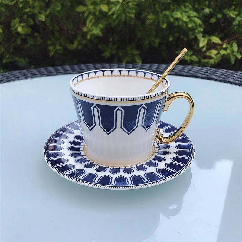 

Ceramic Coffware Set Coffee Milk Tea Mugs Cups & Saucers With Spoons Luxury Birthday Presents Wedding Gifts 200ML Retro Blue