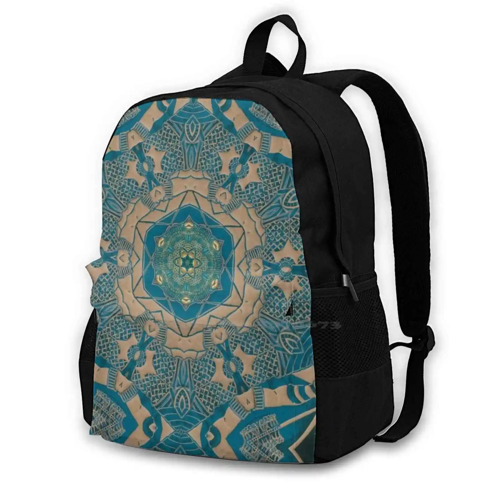 Remix Bag Backpack For Men Women Girls Teenage Black Transformed Transform Linocut Remix Horus Egyption Blue Gold Sapphire