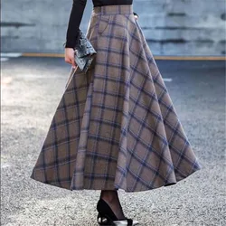 Plus Size 3XL High Waist Skirts faldas mujer moda 2019 Women Maxi Wool Skirt Elastic Waist Elegant Office Lady Long Plaid Skirts