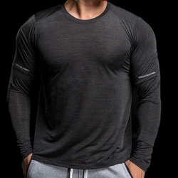 Gym Fitness Skinny T-shirt Men Quick dry breathable Long sleeve Shirt Male Running Bodybuilding Workout Tee shirt Tops Clothing