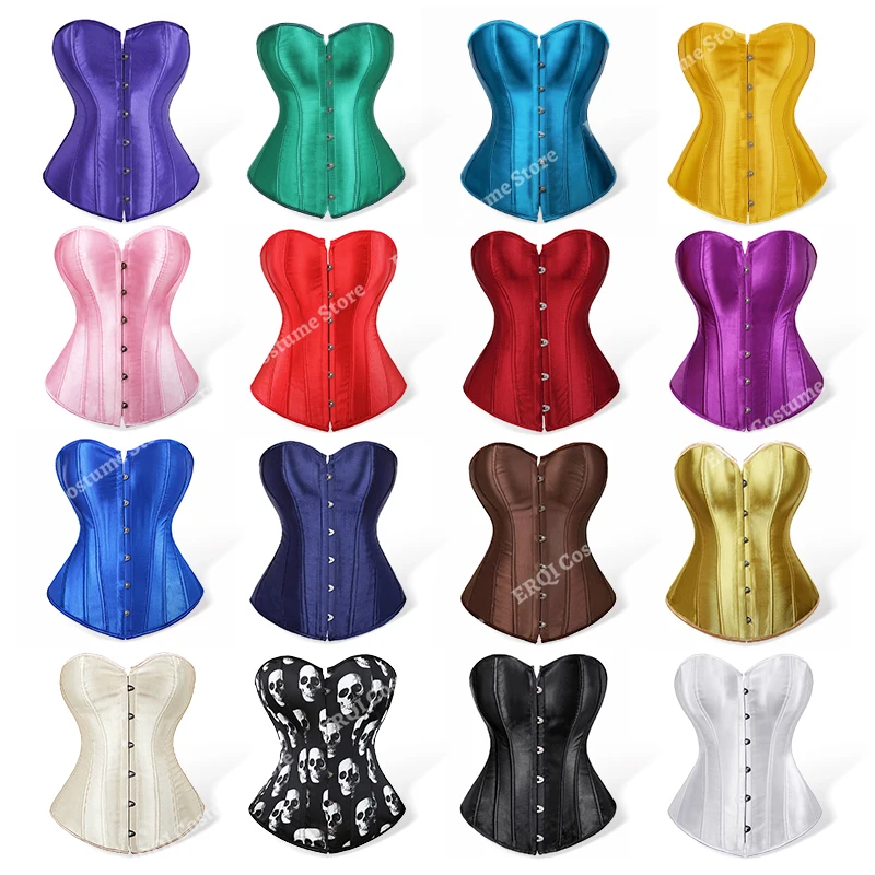 Black Bustier Corset Women Satin Vintage Corset Top Plus Size White Victorian Corset Costume for Wedding Green Purple Gold Red