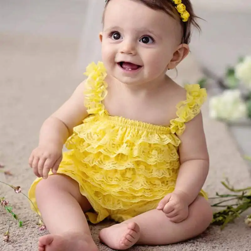 Hot Baby Royal Lace Romper Infant Girls Boy Posh Petti Ruffle Strap Romper with Ribbon Bow and Headband Kids Jumpsuit Cloth