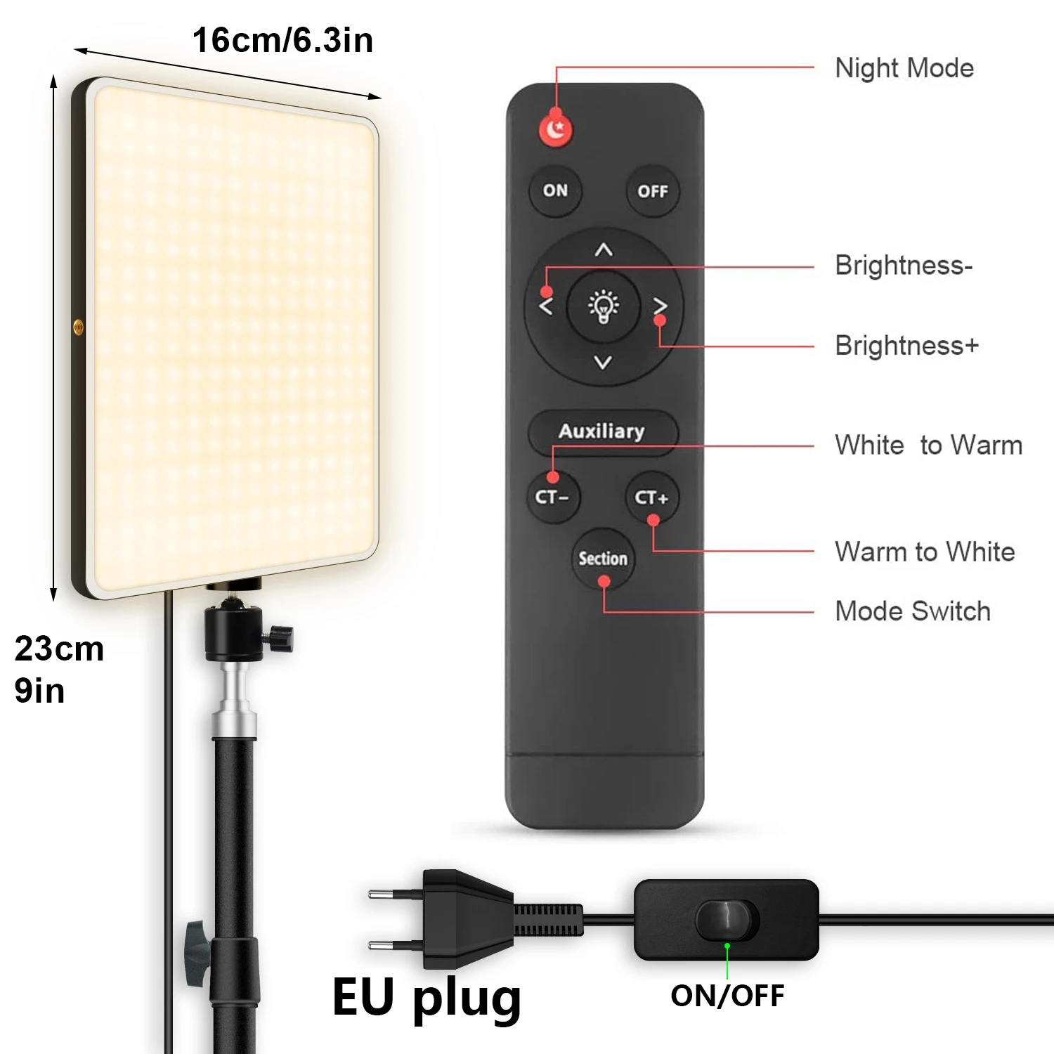 Dimmable LED Video Light Panel EU Plug 2700k-5700k Photography Lighting With Stand For Live Stream Photo Studio Fill Lamp Light