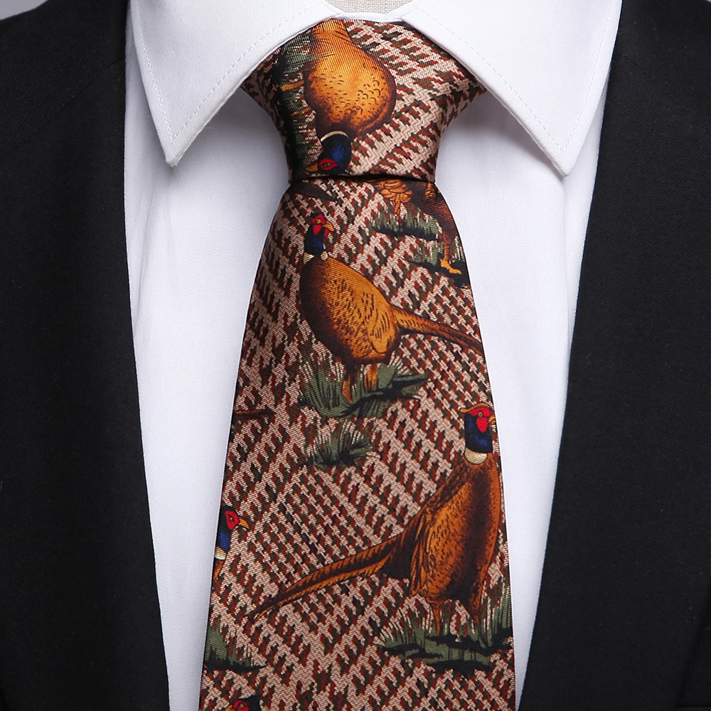 Tailor Smith Silk Bird Necktie Mens Fancy Animal Tie Printed Suit Dress Casual Party Necktie Cravat Hunting Shooting Accessory