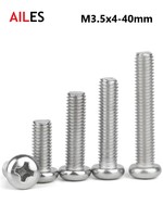 3.5mm Cross Recessed Pan Round Head 304 Screws Stainless Steel Phillips Machine Bolts M3.5 x 4 5 6 8 10 12 14  16 18 30 35 40mm