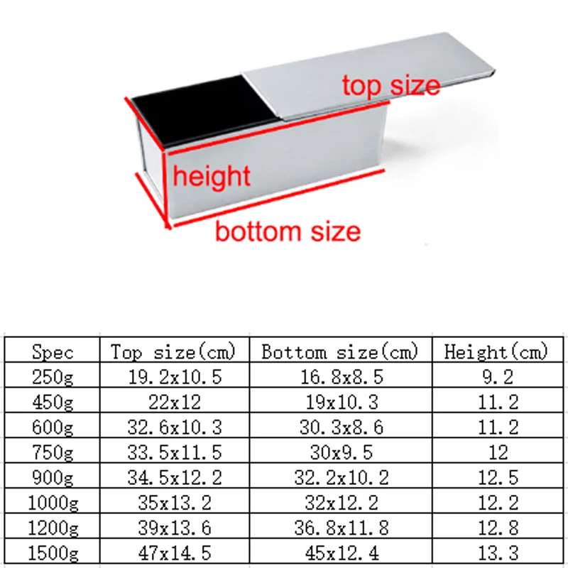 450g/750g/1000g Aluminum Alloy Non-Stick Coating Toast Boxes Bread Loaf Pan Mould Baking Tool With Carton Packaging