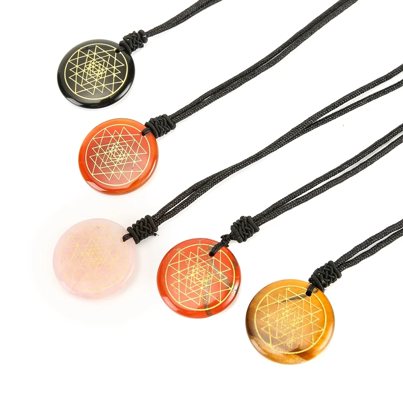 Sri Yantra Meditation Reiki Energy Necklace for Men Women Pendant Necklace Natural Crystal Stone  Jewelry