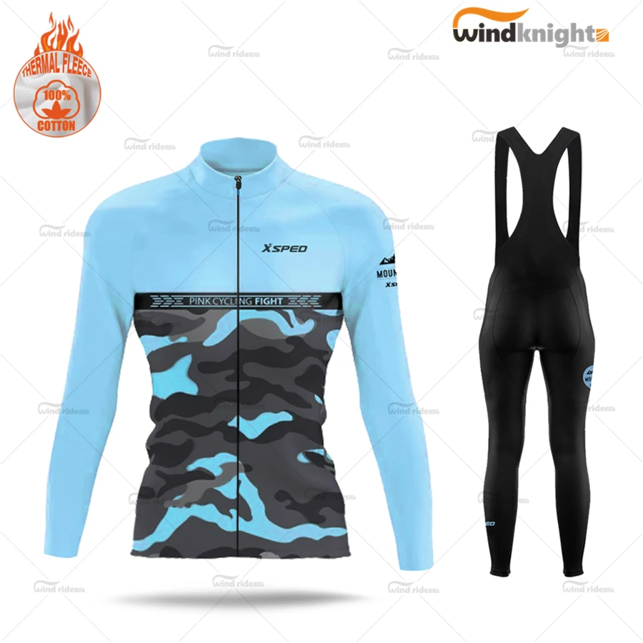 

Woman Cycling Jersey Set Winter Thermal Fleece Long Sleeve Team Road Bike Uniform Close-fitting warm sportswear