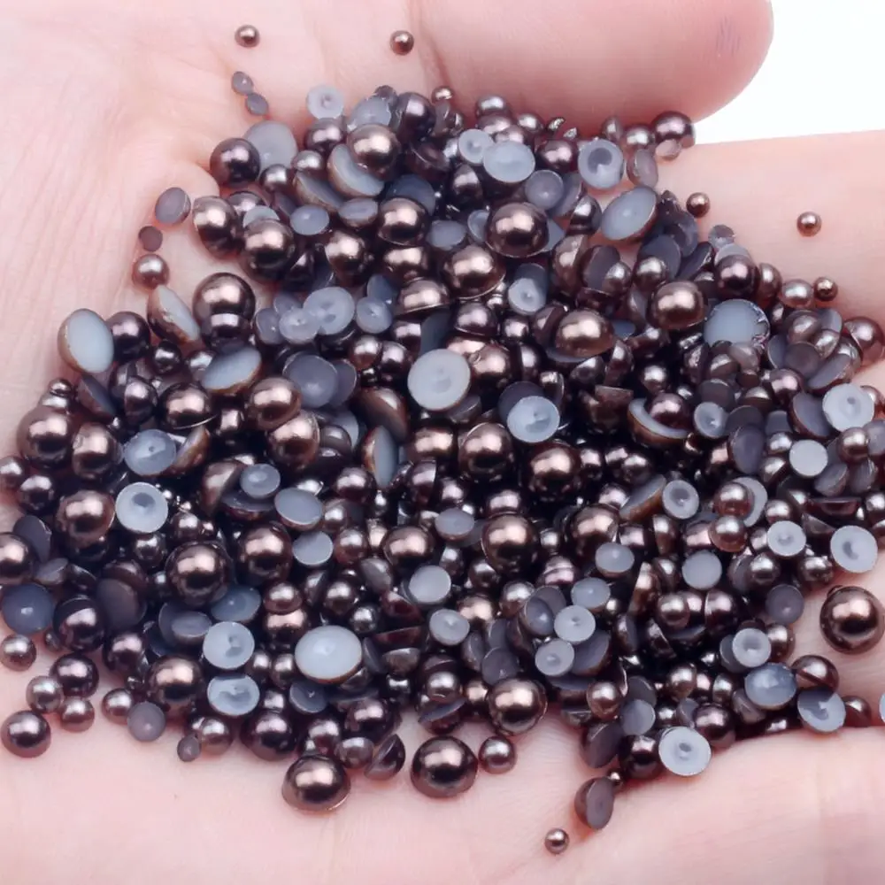 Dark Coffee Half Round Pearls 2mm-12mm Round Flatback ABS Imitation Pearls Glue On Beads DIY Bags Shoes Clothes Supplies