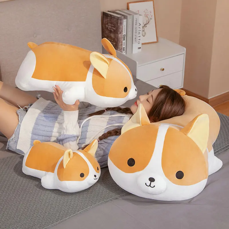 40-80cm Giant Size Cute Corgi Dog Plush Toys Hand Warm Stuffed Animal Puppy Pillow Soft Lovely Doll Gift