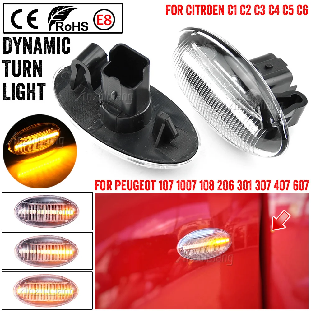 Side Marker Light Dynamic LED Turn Signal Flashing For Peugeot 307 206 607 407 1007 107 207 Partner Expert Indicator Lamp