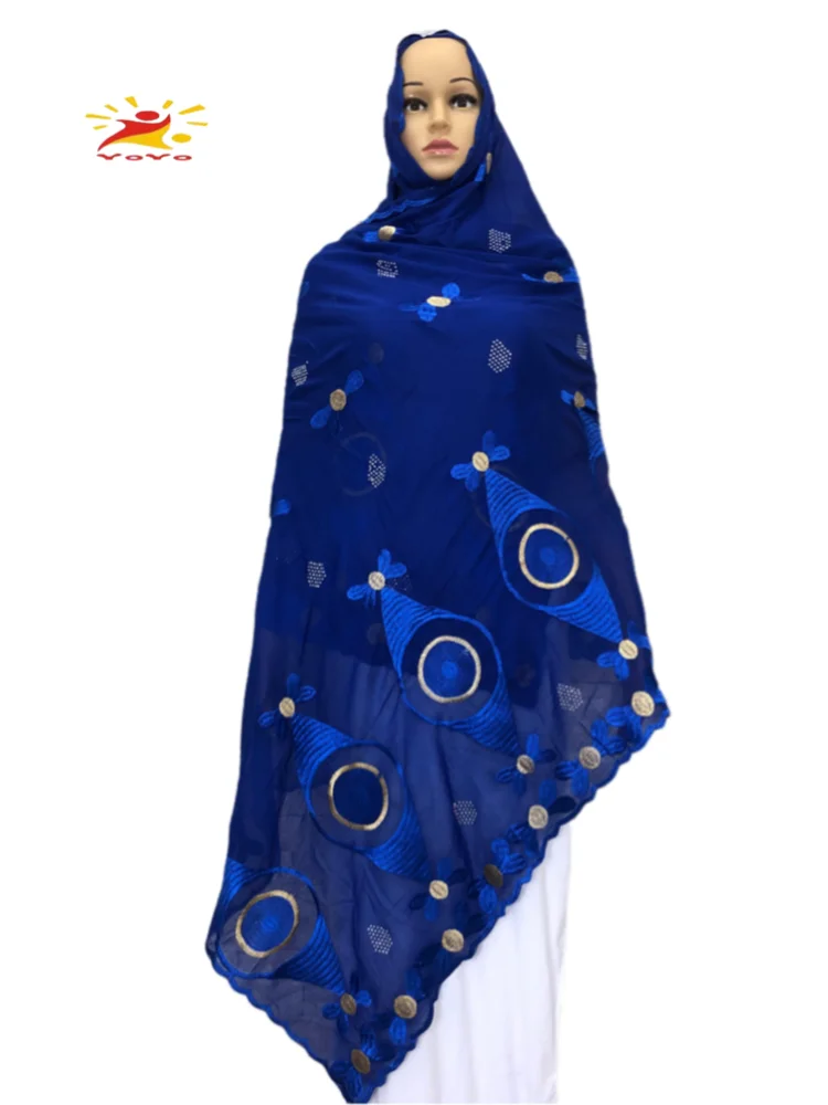 100% Cotton Scarf African Women Dubai  Fashion Muslim Women Embroidery Hijab Scarf  Headscarf HB091