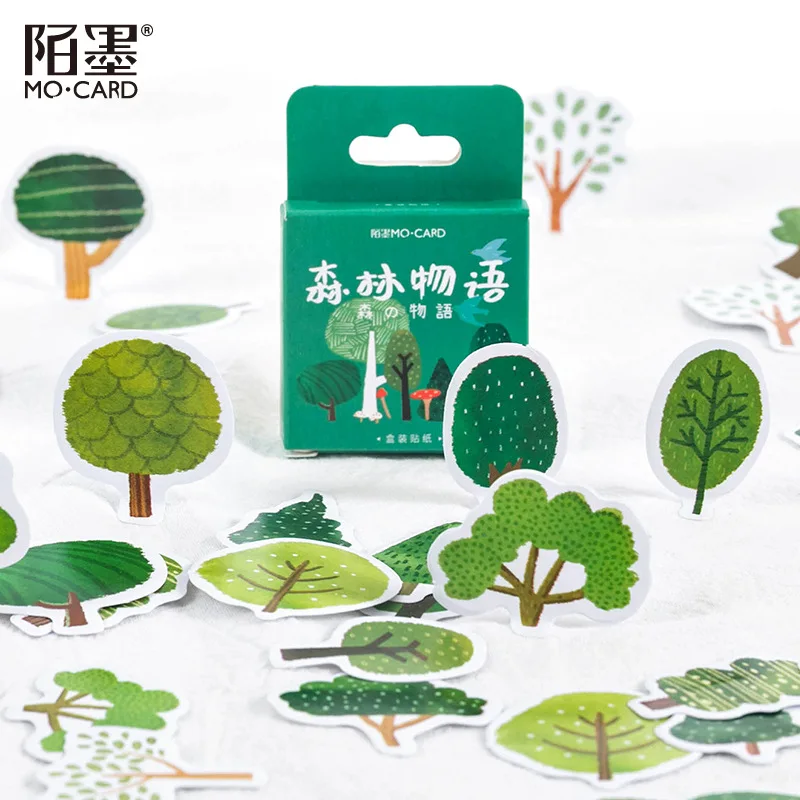 45 pcs/Box Forest Trees Green Paper Decorative Stickers Dairy Handbook Decoration