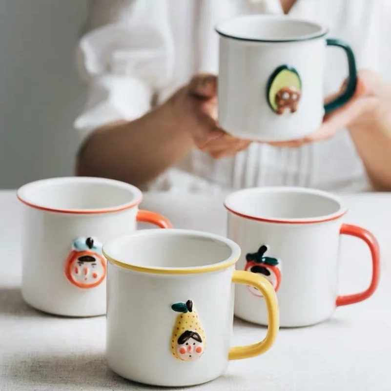 

Mugs Cartoon Fruit Creative Hand-Painted Relief INS Wind Lovely Creative Water Tea Milk Cup Ceramic стакан складной