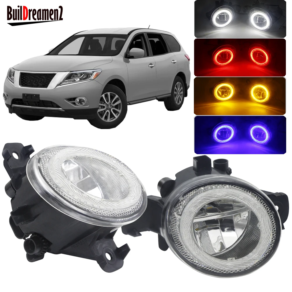 2 Pieces Car Front Bumper Fog Light LED Angel Eye DRL Daytime Running Light 4000LM 12V For Nissan Pathfinder 2013 2014 2015 2016