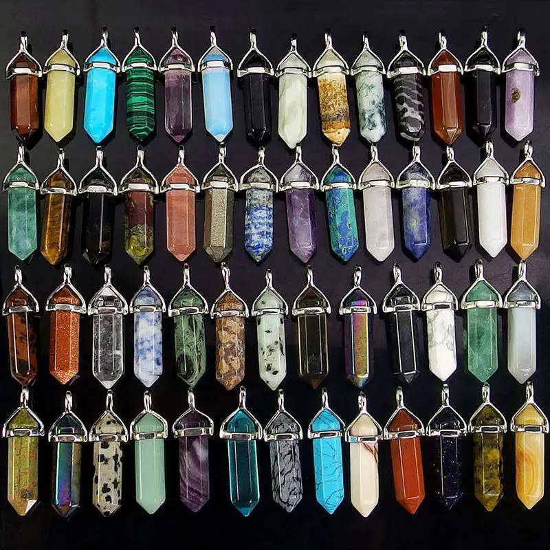 Chakra Healing Crystal Stone Pendant Hexagonal Prism Point Charms Pendentif for Women Necklace Jewelry Making