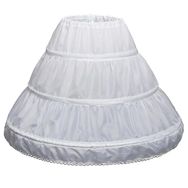 White Children Petticoat A-Line 3 Hoops One Layer Kids Crinoline Lace Trim Flower Girl Dress Underskirt Elastic Waist