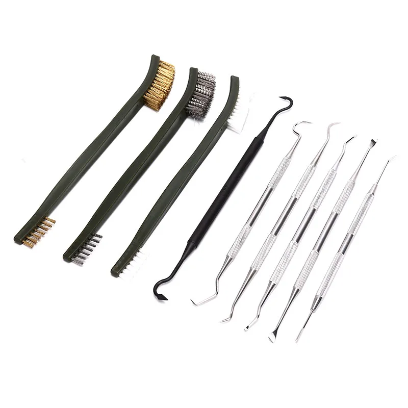 9pcs/Set Steel Wire Brush+Nylon Pick Set Universal Gun Hunting Cleaning Brush Kit Tactical Rifle Pistol Gun Cleaning Tool