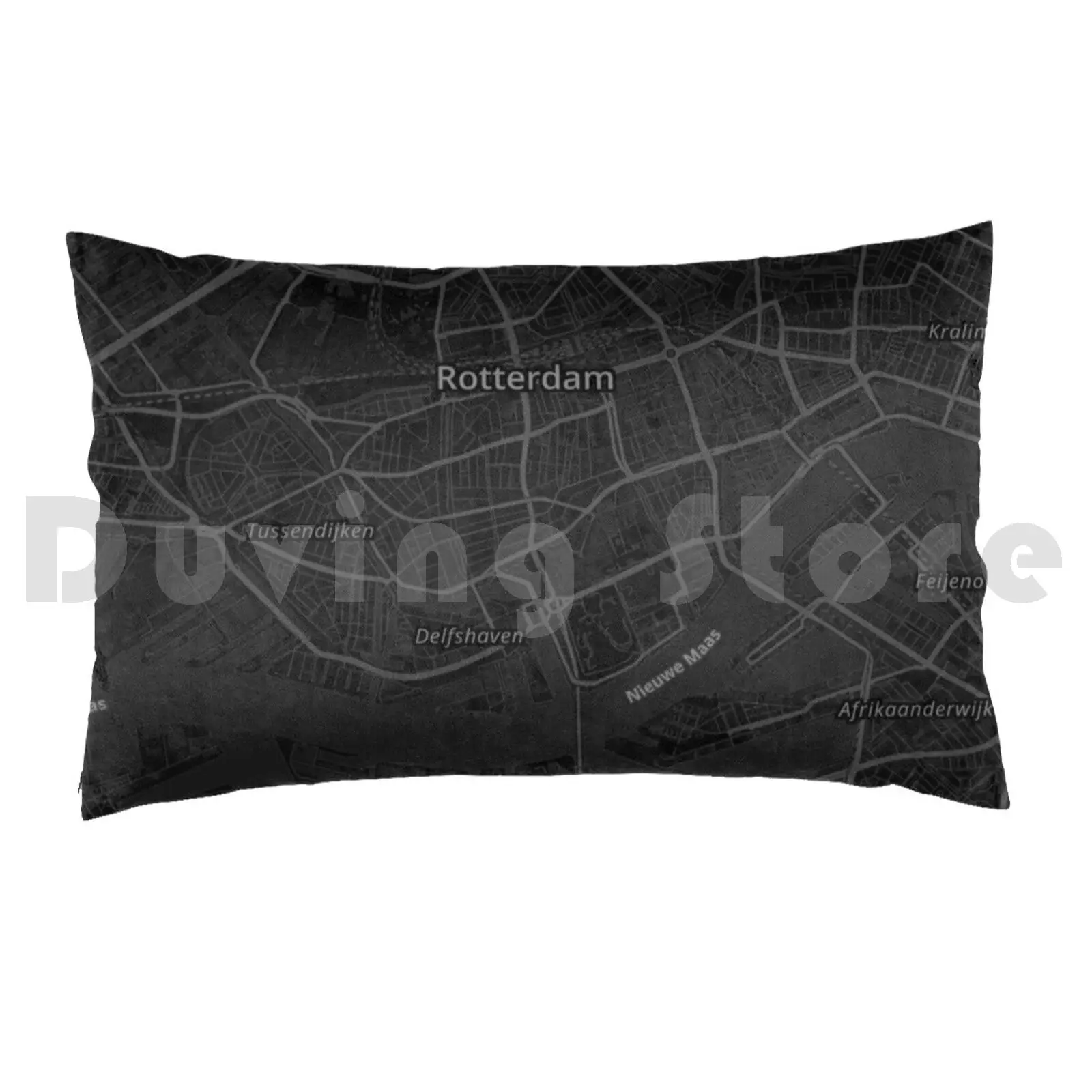 Rotterdam Area Map , Rotterdam Dark Map , Rotterdam Map Print , Rotterdam Wall Art Pillow Case 20*30 Inch Map