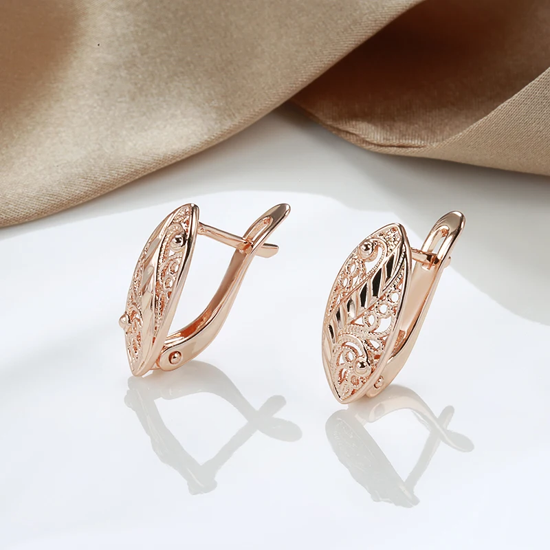 Kinel New 585 Rose Gold Bridal Earrings Wedding Daily Fashion Ethnic Jewelry Unusual Hollow Flower Drop Earrings For Women