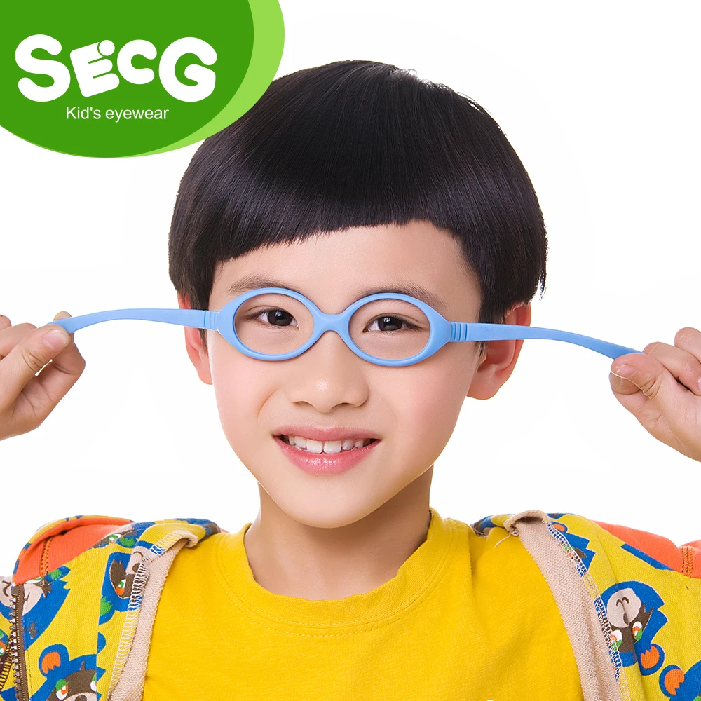 SECG Myopia Optical Round Children Glasses Frame Solid TR90 Rubber Diopter Transparent Kids Glasses Flexible Soft Eyewear