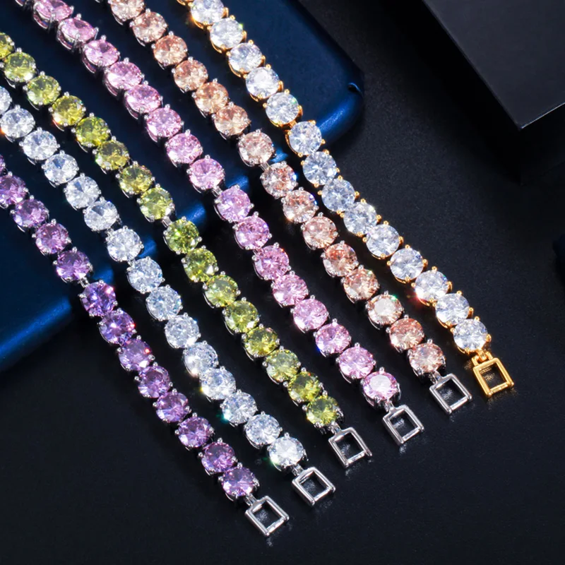 بيرا جودة عالية كسر مثلج مكعب مستدير من الزركونيوم فضي اللون المرأة موضة حفل زفاف أساور التنس للعرائس B004