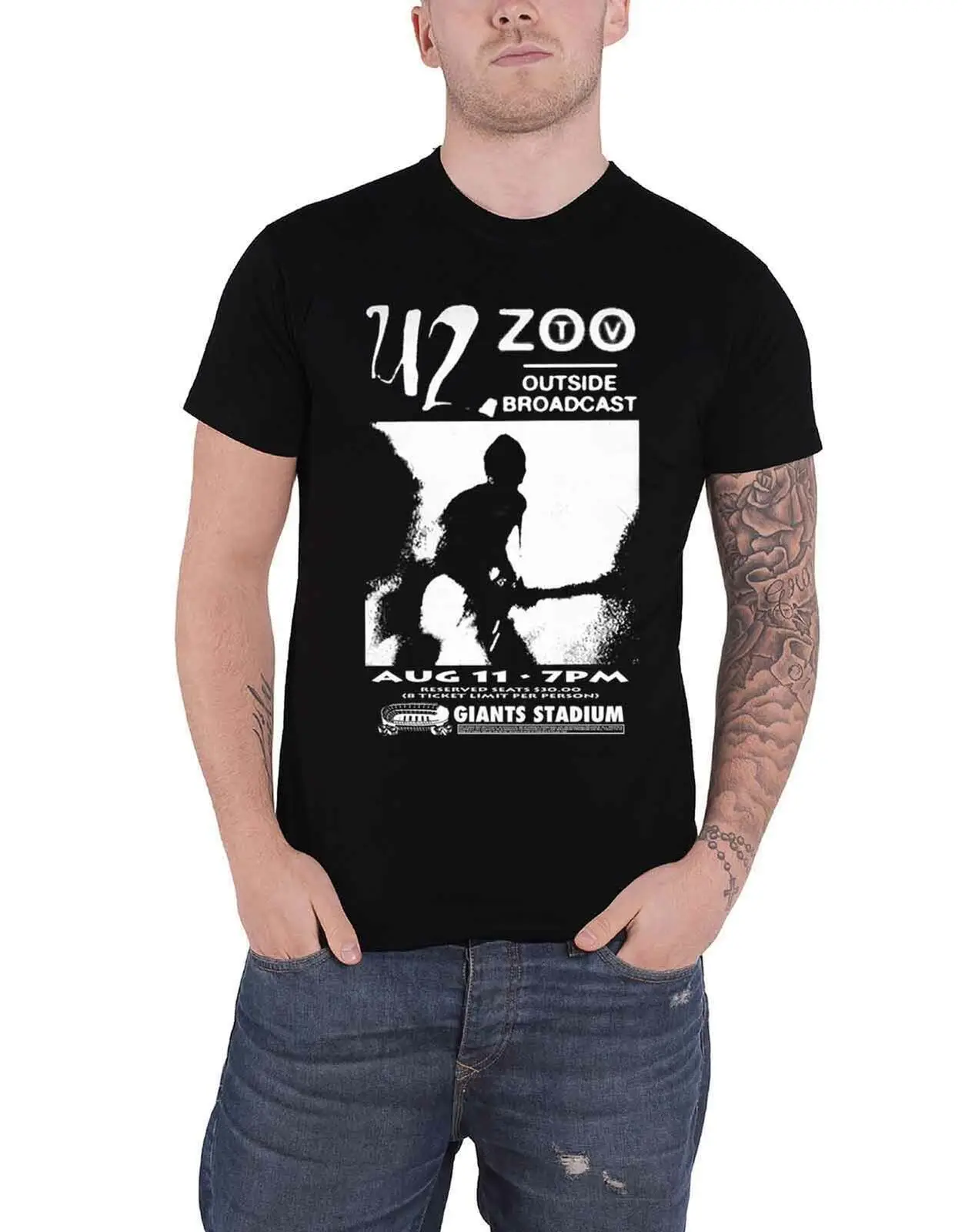 U2 T Shirt Outside Broadcast Giants Stadium Band Logo new Official Mens Black