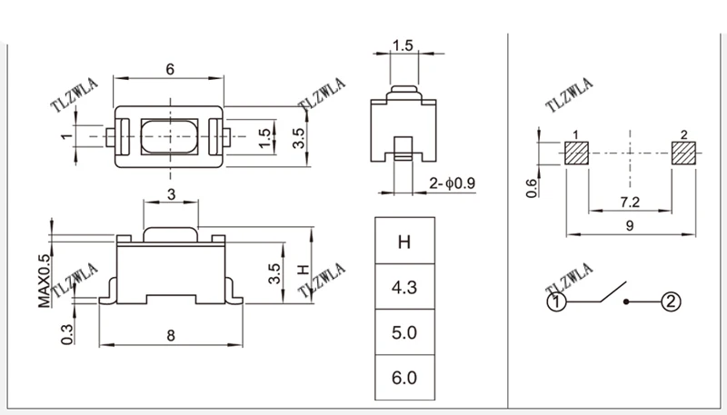 1000PCS/LOT 100% NEW 3*6*4.3/3*6*5mm 2pin SMD Tact Switch Push Button Touch Micro Switch 3x6x4.3mm White Button 3x6x5.0mm