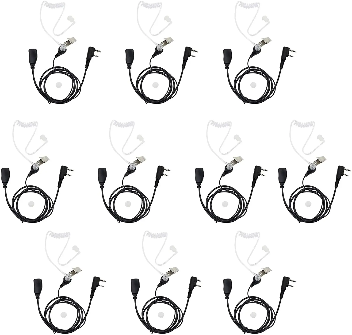 

Two Way Radio 2 Pin Earphone with PTT Mic Covert Acoustic Tube Earpiece Headset for Kenwood TYT BAOFENG UV5R Retevis (10 Pack)