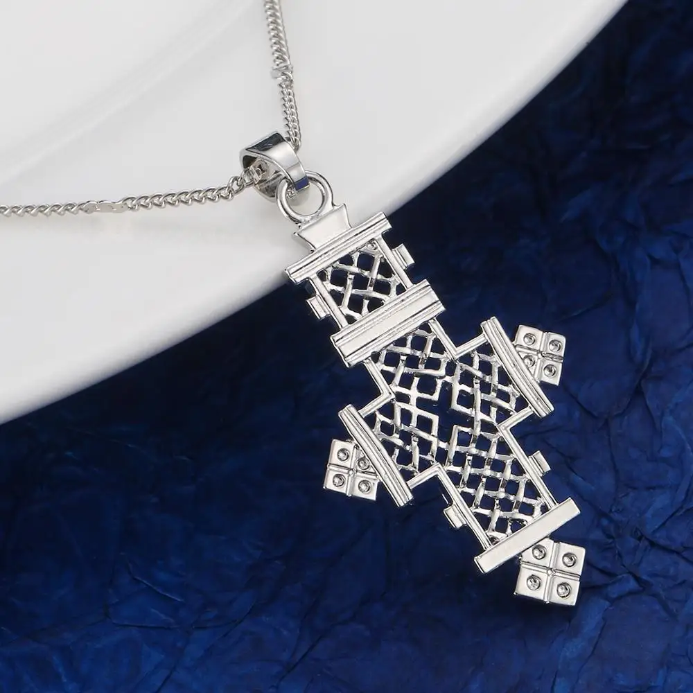 24K Gold Color African Cross Pendant Necklace Ethiopian Women Trendy Cross Jewelry Gifts