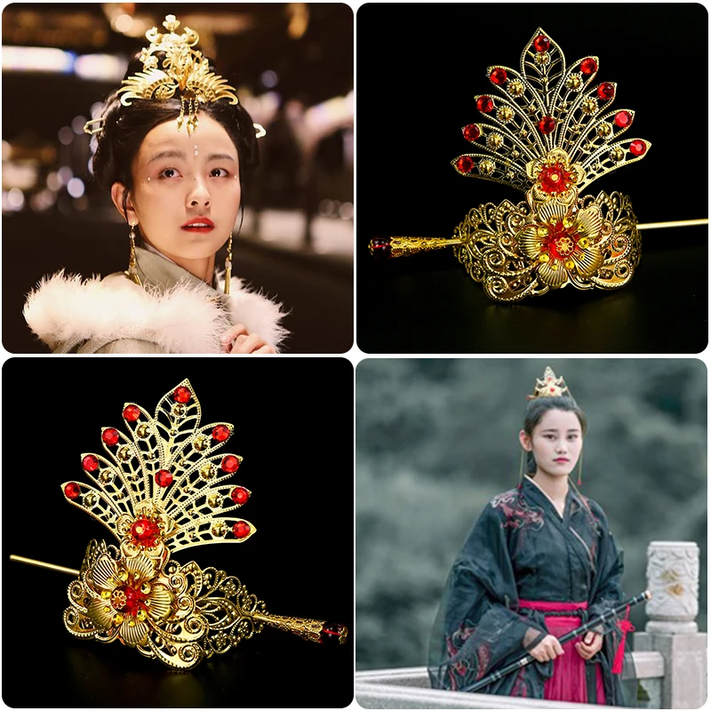 

2D Cosplay Ancient Chinese Metal Hair Crown Beauty Supply Hanfu Hair Products Warrior Headdress Retro Hair Crown Accessories