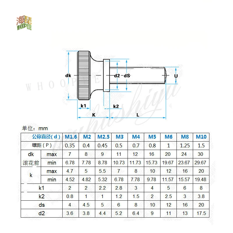 10pcs/lot M2 M2.5 M3 Stainless steel thumb screw with collar round head with knurling manual adjustment screws bolt GB834