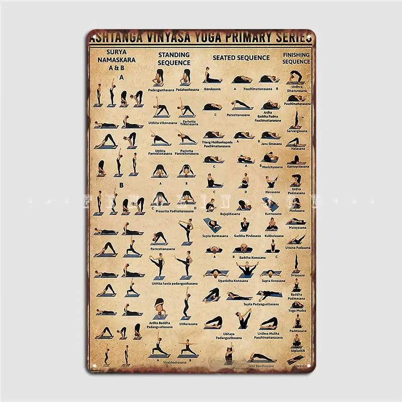 Ashtanga Vinyasa Yoga Primary Series Metal Sign Cinema Living Room Custom Wall Plaques Tin Sign Poster