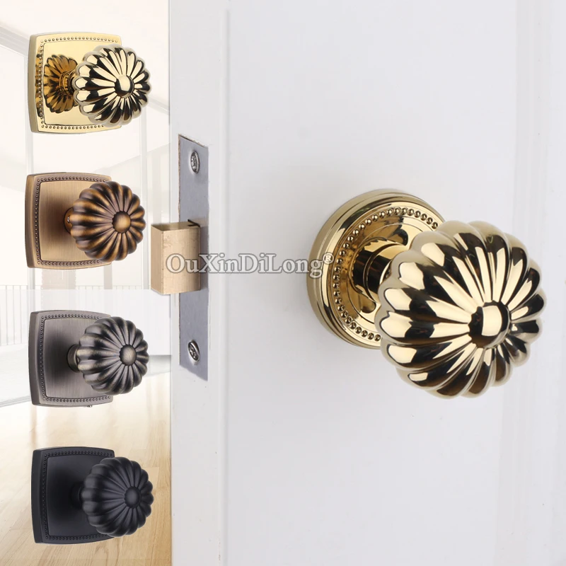 Luxury European Door Handles Copper Interior Door Knobs Lock Bedroom Living Room Background Passage Door Locks