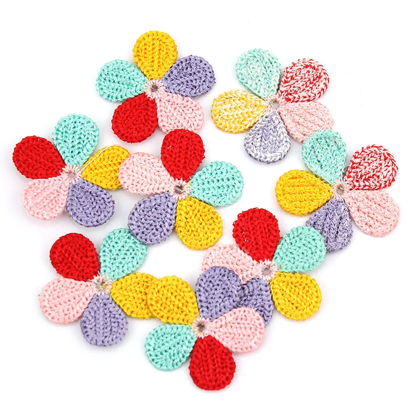 30Pcs 3.5cm Embroidery Five-color Flowers Appliques For DIY Baby Headwear Hairpin Crafts Decor Clothing Patches Accessories